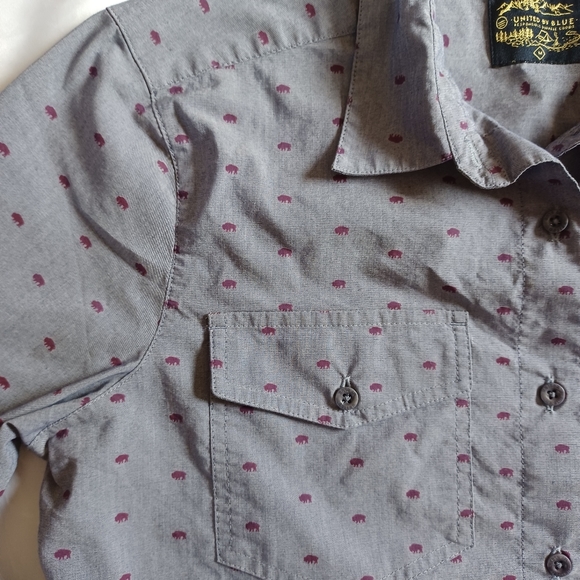 EUC United by Blue Bison Print Button Down Sport Shirt Long Sleeve Gray Size M - Picture 3 of 11